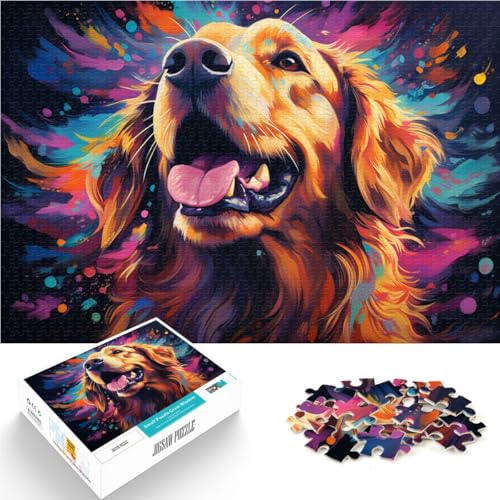 Puzzle für Erwachsene, Golden Retriever, psychedelisches Farbpuzzle, 1000 Teile, für Erwachsene, 50 x 75 cm, Holzpuzzle für Erwachsene, Kinder ab 14 Jahren, Familienaktivität von BBVNFLIR