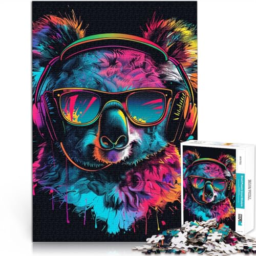 Puzzle für Erwachsene, Koala mit Kopfhörern und Sonnenbrille, 1000 Teile, Puzzle für Erwachsene, 50 x 75 cm, für Erwachsene und Kinder ab 14 Jahren, Spielzeug-Wanddekoration von BBVNFLIR