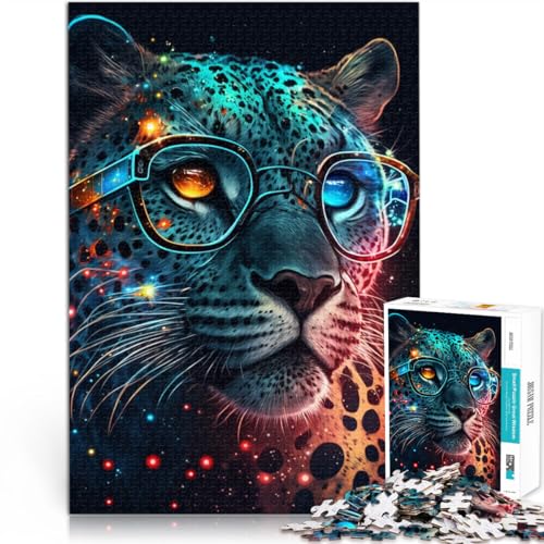 Puzzle für Erwachsene, Leopard mit Brille, 1000 Teile, Puzzle, 50 x 75 cm, Holzpuzzle für Erwachsene, Kinderspiel, Spielzeug für Erwachsene, Familienpuzzle, Geschenk von BBVNFLIR