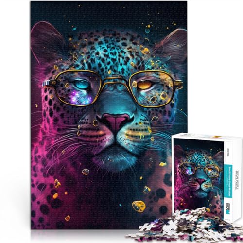 Puzzle für Erwachsene, Leopard mit Brille, Puzzle für Erwachsene und Kinder, 1000 Teile, 50 x 75 cm, Holzpuzzle für Kinder ab 14 Jahren, Spielzeug, Wanddekoration von BBVNFLIR