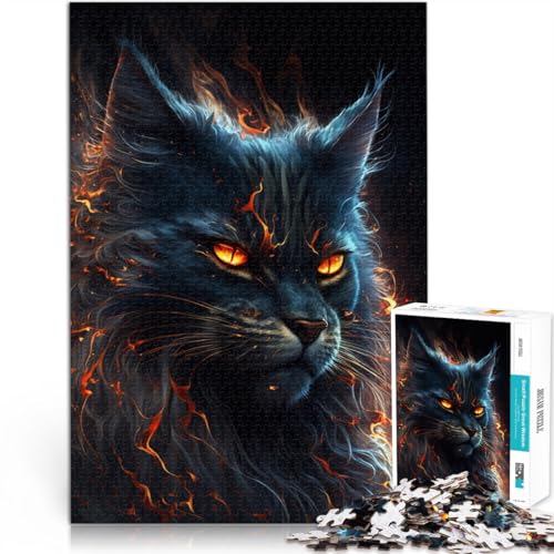 Puzzle für Erwachsene, Maine-Coon-Katze, Feuer, 1000 Teile, Puzzle, 50 x 75 cm, Holzpuzzle für Erwachsene und Kinder ab 14 Jahren, Spiele, Spielzeug, Geschenk von BBVNFLIR