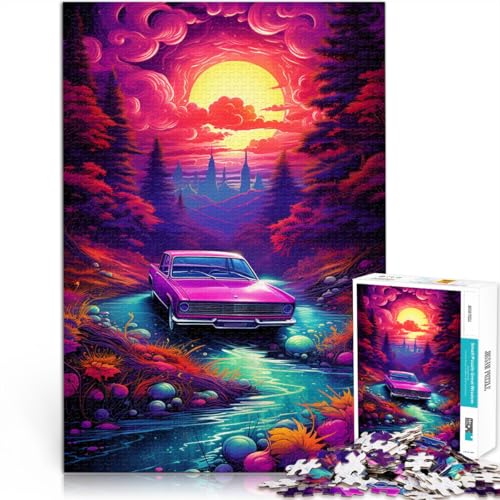 Puzzle für Erwachsene, Neonauto in der Natur, Puzzle 1000 Teile für Erwachsene, 50 x 75 cm, Holzpuzzle für Erwachsene und Kinder ab 14 Jahren, Lernspielzeug von BBVNFLIR