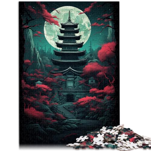 Puzzle für Erwachsene „Roter Tempel“ und „Dunkelheit des Mondes“ Puzzle 1000 Teile für Erwachsene 50x75cm Holzpuzzle für Erwachsene Teenager Spielzeug Wanddekoration von BBVNFLIR