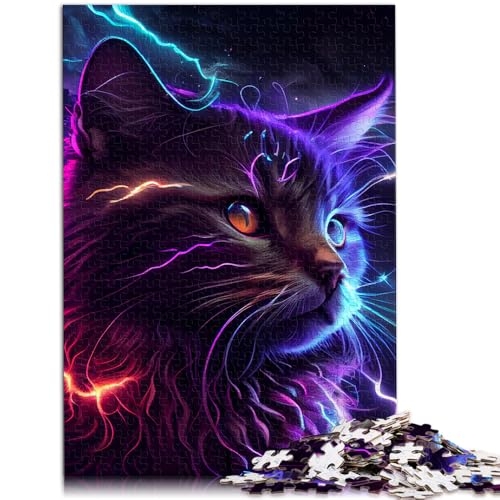 Puzzle für Erwachsene Lightning Cosmic Cat AI Art Puzzle 1000 Teile 50x75cm Holzpuzzle für Erwachsene und Kinder ab 14 Jahren Denkspiel von BBVNFLIR