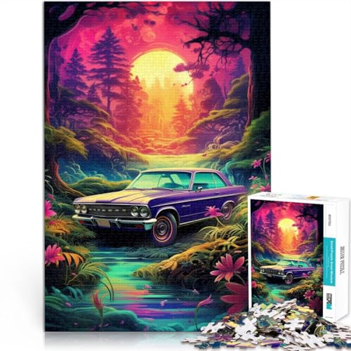 Puzzle für Erwachsene Neonauto in der Natur Puzzle für Erwachsene 1000 Teile 50x75cm Holzpuzzle für Erwachsene Kinder 14+ Lernspielzeug von BBVNFLIR