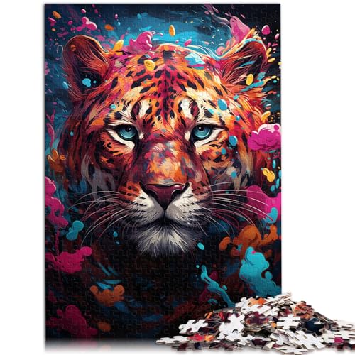 Puzzle mit Aquarellmalerei und Leoparden-Motiv, 1000 Teile, für Erwachsene, 50 x 75 cm, Holzpuzzle für Erwachsene und Kinder ab 14 Jahren, Puzzle mit farbenfrohen Designs von BBVNFLIR