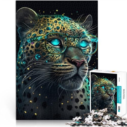 Puzzles Leopard mit Brille, lustiges Puzzle für Erwachsene, 1000 Teile, 50 x 75 cm, für Erwachsene und Kinder ab 14 Jahren, tolles Geschenk für Erwachsene von BBVNFLIR