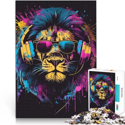 Spielzeug Puzzle Lernspiele Löwe mit Kopfhörern und Sonnenbrille 1000 Teile Puzzle für Erwachsene 50x75cm Holzpuzzle für Kinder ab 14 Jahren Lernpuzzle von BBVNFLIR