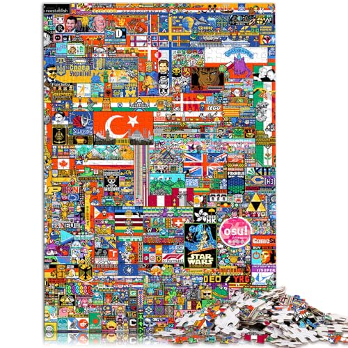 Spielzeug Puzzle Lernspiele Welt der Pixelkunst 1000-teiliges Puzzle für Erwachsene 50x75cm Holzpuzzle Teenager und Kinder als Geschenk für die ganze Familie von BBVNFLIR