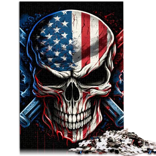 Teenager-Puzzle Totenkopf mit amerikanischer Flagge für Erwachsene Puzzle 1000 Teile 50x75cm Holzpuzzle Puzzles für 14-Jährige Spielzeug-Wanddekoration von BBVNFLIR