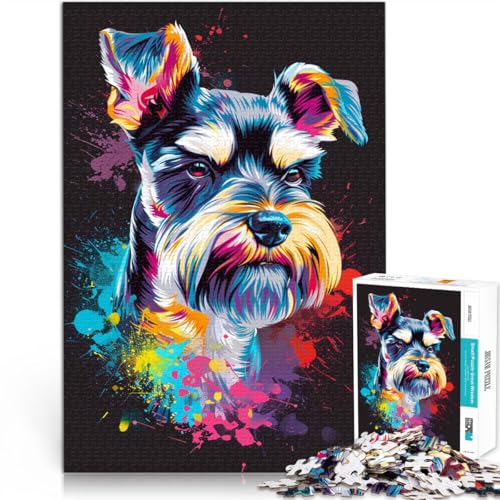 für Erwachsene Puzzle Zwergschnauzer DJ Neon 1000-teiliges Erwachsenenpuzzle 50x75cm Holzpuzzle für Erwachsene und Kinder ab 14 Jahren Spiele Spielzeug Geschenk von BBVNFLIR