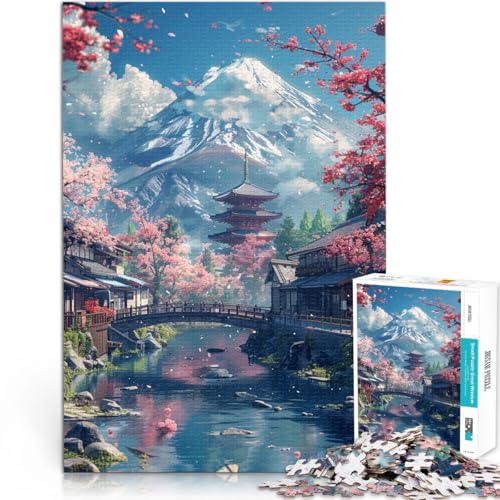 für Erwachsene Puzzles Mount Fuji und Kirschblüte Puzzles für Erwachsene 1000 Puzzle Spielzeug 50x75cm Holzpuzzle Teenager und Kinder Familienaktivität von BBVNFLIR