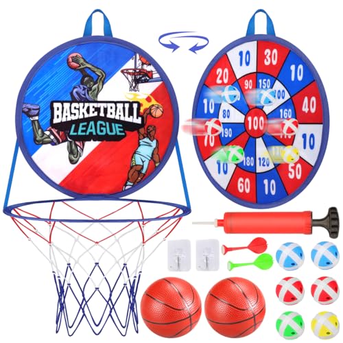 BBjinronjy Basketballkorb für Zimmer,Dartscheibe Kinder Dart Mit 2 Ball,1 Pumpe,6 klebrigen Bällen,2 Darts Indoor/Outdoor Sport Fun Party Game,Spielzeug für 3-14 Jahren Jungen Mädchen Rot (Blau) von BBjinronjy