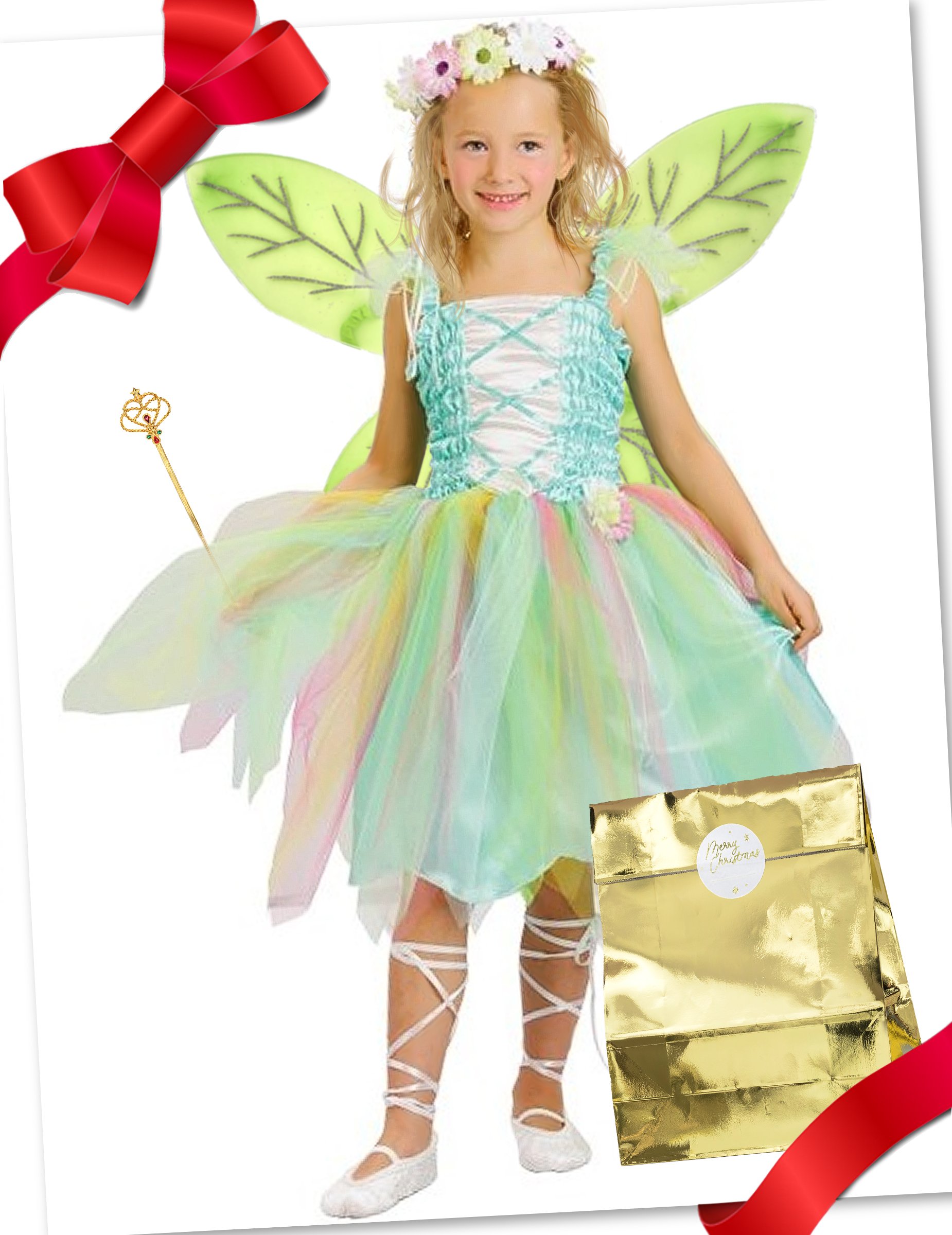 Feen-Kostüm für Kinder Geschenkset grün-bunt Feen-Kostüm für Kinder Geschenkset grün-bunt von BCI