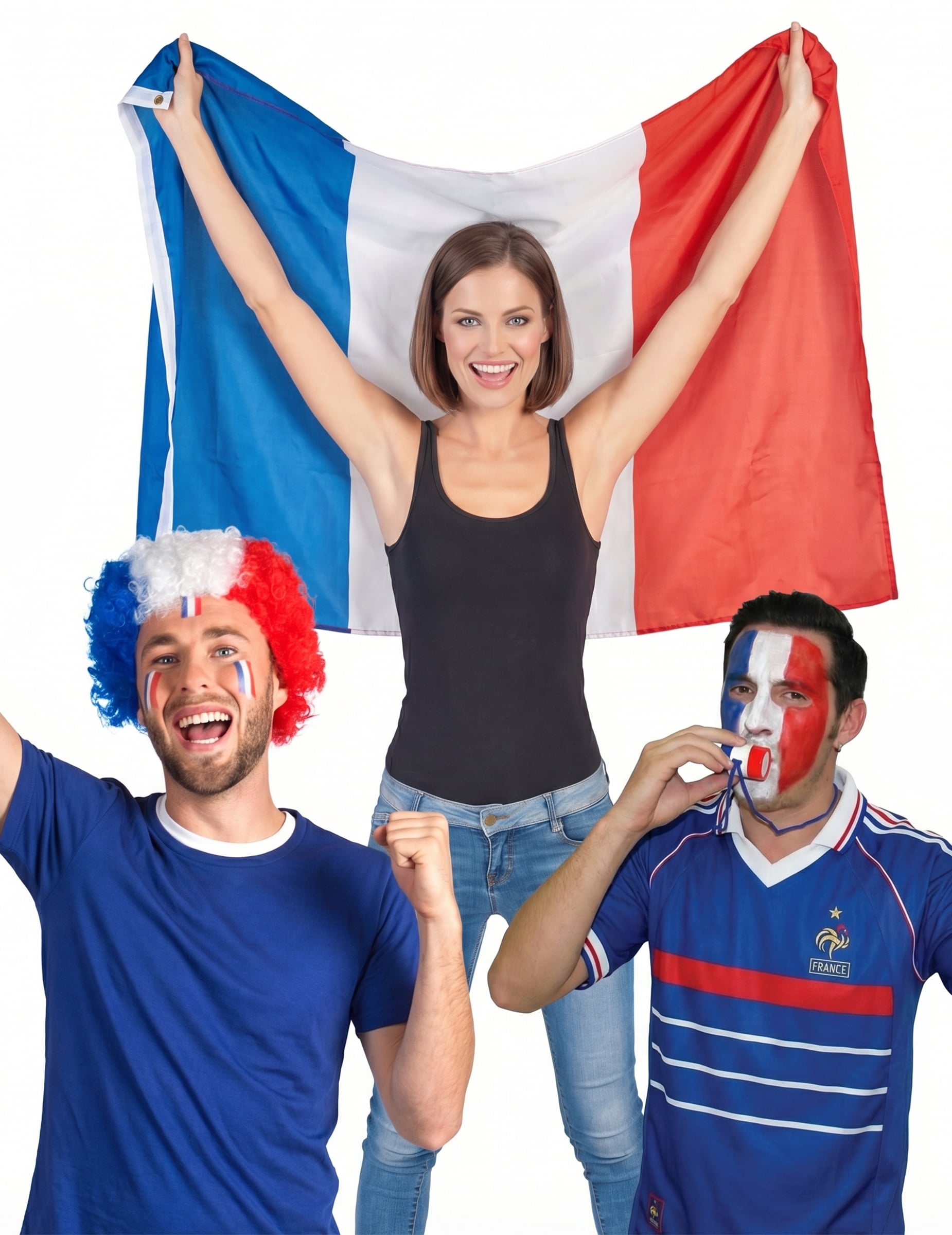 Frankreich Fan-Set: Perücke, Umhang und Mini-Trompete Frankreich Fan-Set: Perücke, Umhang und Mini-Trompete von BCI
