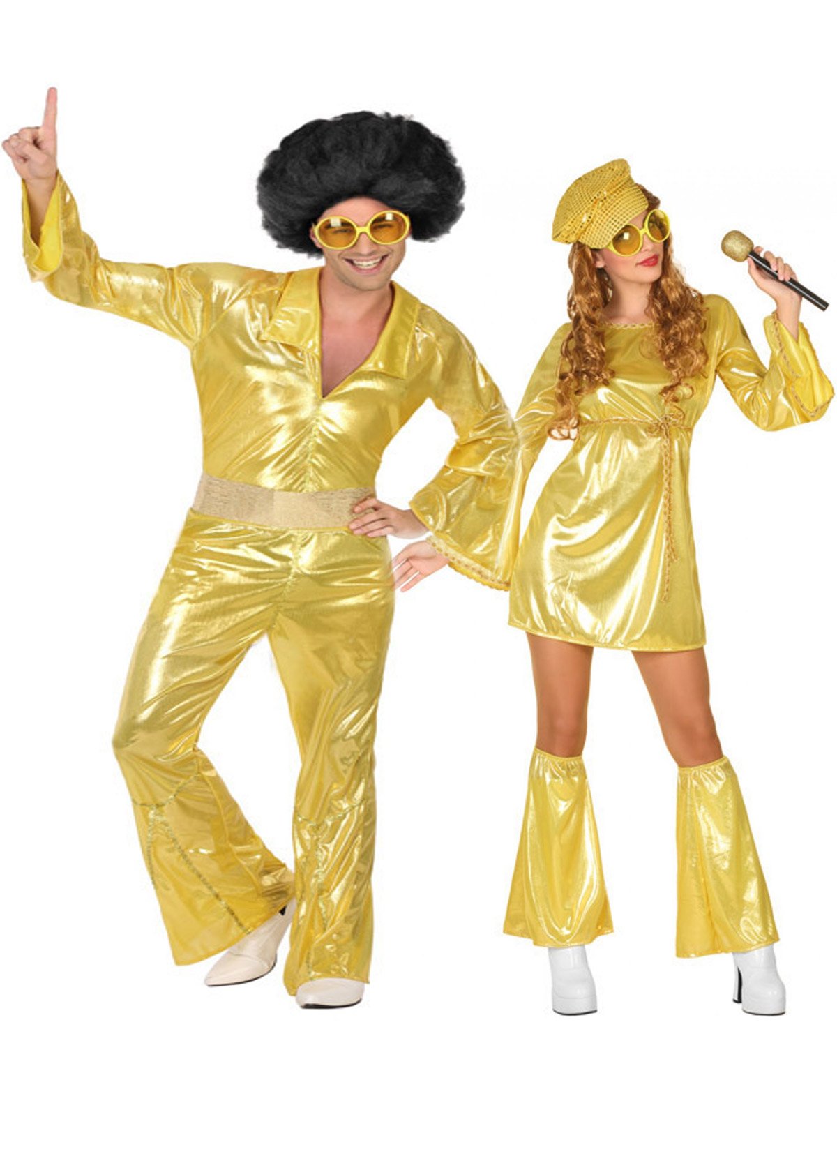 Funky Disco Paarkostüm-Set für Mann und Frau gold von BCI