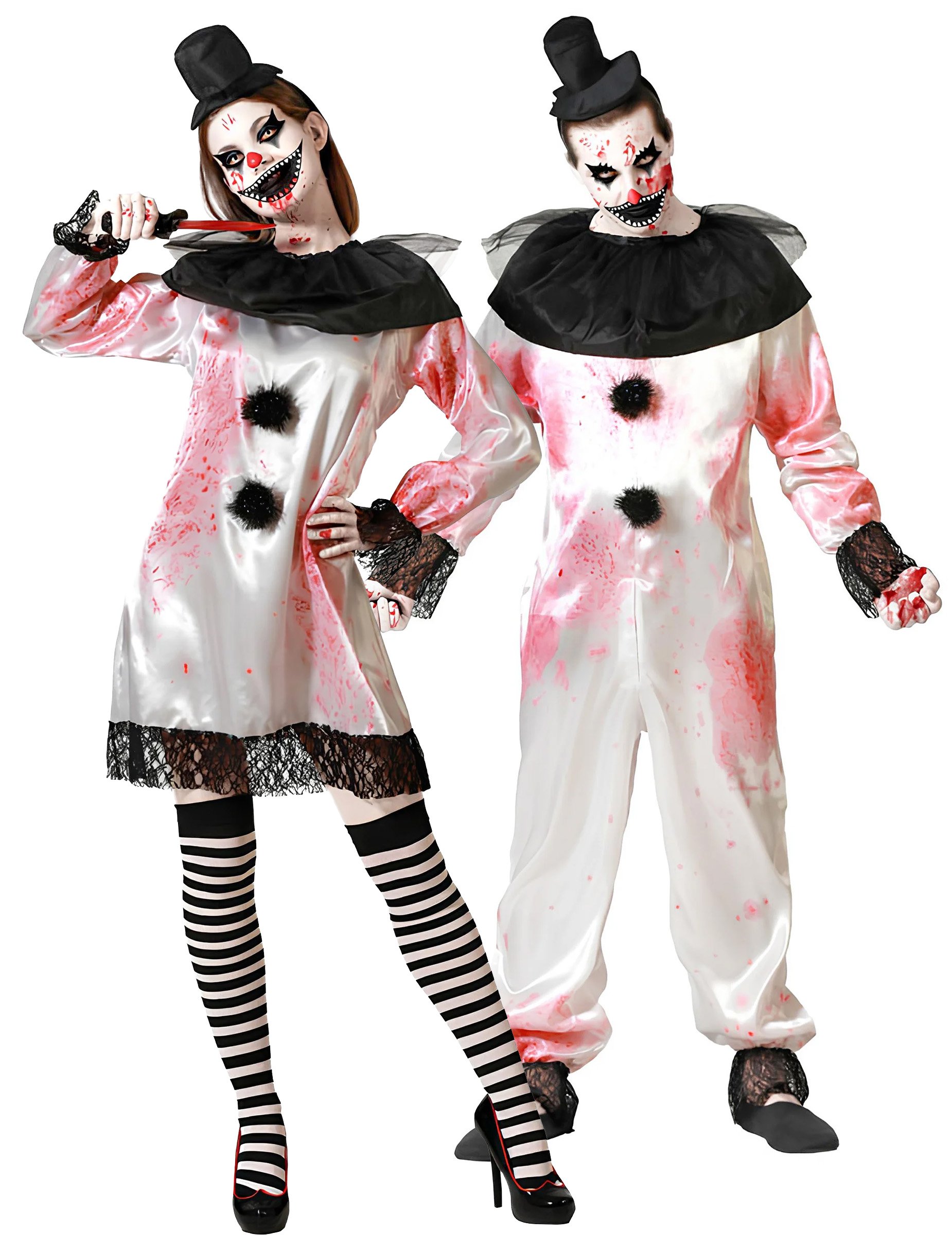 Gruseliges Pierrot Paarkostüm für Erwachsene weiß Gruseliges Pierrot Paarkostüm für Erwachsene weiß von BCI