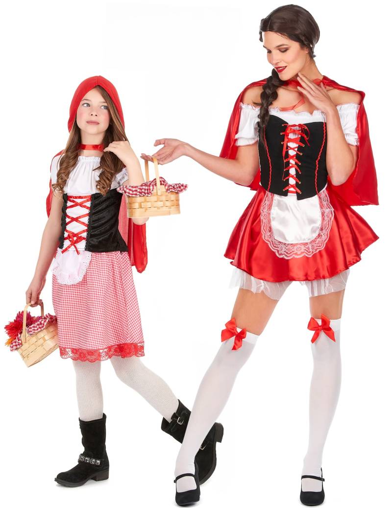 Rotkäppchen-Paarkostüm Mutter und Tochter Fasching rot-weiss-schwarz von BCI