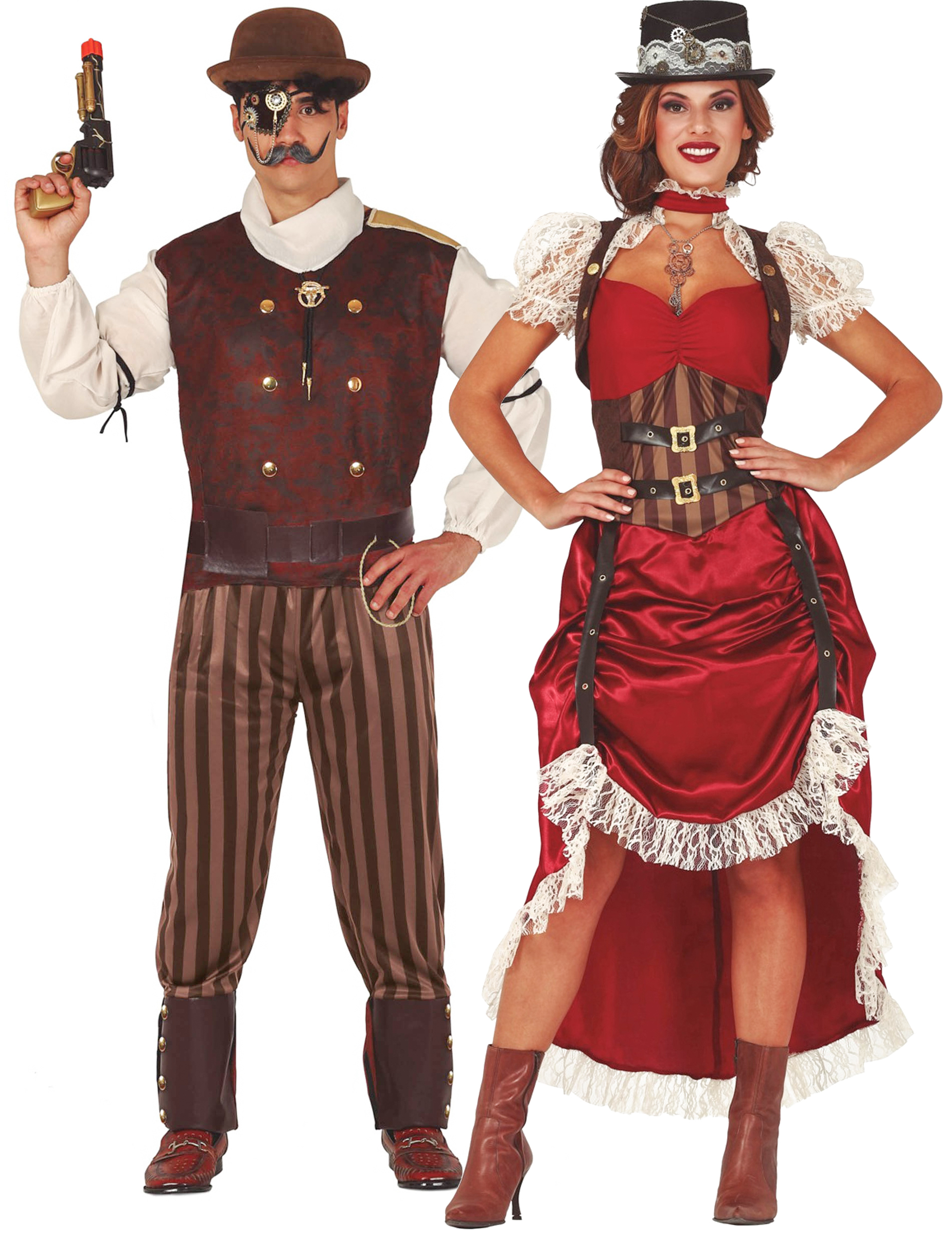 Steampunk-Paarkostüm für Erwachsene Fasching rot-braun von BCI