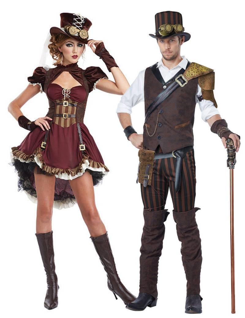 Steampunk-Paarkostüm für Erwachsene Halloween-Kostüm rot-braun von BCI