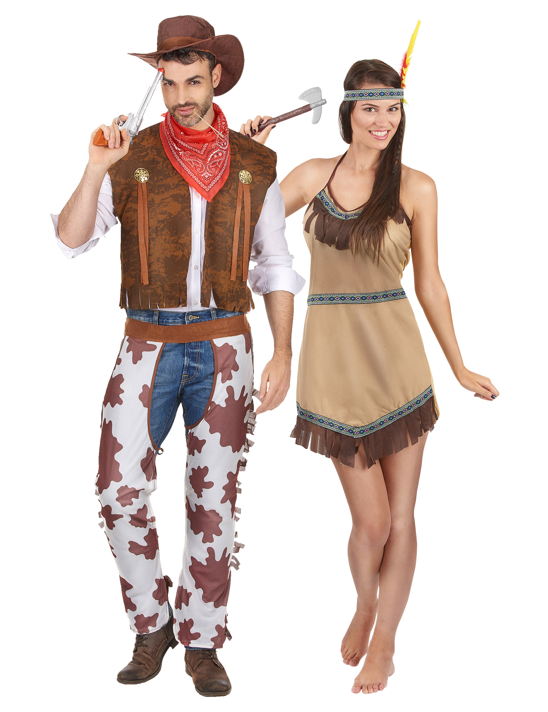 Western-Paarkostüm Cowboy und Indianerin braun von BCI