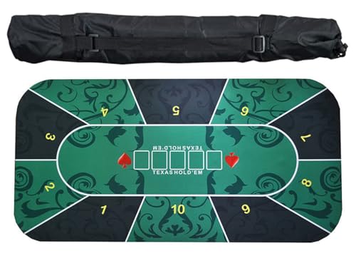 BCJMKDX Poker-Matten. Texas Hold'em Poker-Gummimatte for 10 Spieler, Pokertisch-Layout mit Tragetasche for Pokerspiele(1.2 x 0.6 M) von BCJMKDX