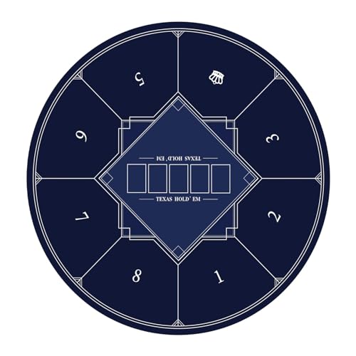 BCJMKDX Poker-Matten. Tragbare runde Pokermatte for Texas Holdem, 8 Spieler, zusammenklappbare Pokertischplatte mit Art-Deco-Layout-Druckmatte(Blue,L) von BCJMKDX