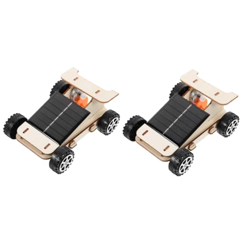 2 Sätze Solare Autos Vorbau-Set Für Solar-modellautos Autobausätze System Wissenschaftliches Lernspielzeug Rennwagen Mit Solarenergie 3D-gebäuderätsel Rc-solarauto-bausatz Holz BCOATH von BCOATH