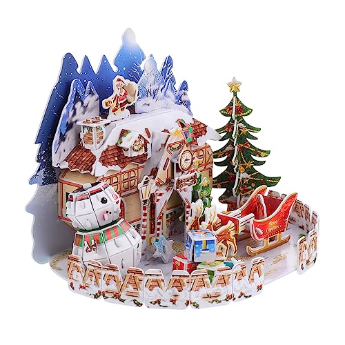 BCOATH 1 Satz 3D-Stereo-Puzzle 3D-Puzzles Bausteine Weihnachtsgebäude Kinder Rätsel Gehirnspielzeug Feiertagspuzzle Für Kinder Weihnachtshaus-Puzzle Kreatives Bausteinspielzeug Papier von BCOATH