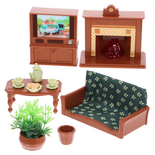 BCOATH 1 Satz Mini-spielzeugset Miniaturmöbel Modell Für Puppenstubenmöbel Puppenhaus-puppenmöbel Miniatursofa Zum Basteln Puppenhaus-Miniatur Mini-tv-Schrank Miniaturornament Brown Stoff von BCOATH