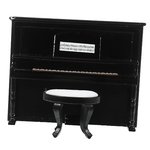 BCOATH 1 Satz Puppenhausmöbel Puppenstubenhocker Puppenhaus Klavier und Hocker Miniklavier mit Hocker Miniatur bastelzeug essstühle swor Chairs Mini-Hausschmuck Mini-Hausmöbel Holz Black von BCOATH