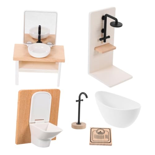 BCOATH 1 Satz Puppenzimmermöbel Puppenhaustoilette winzige Badezimmermöbel Toilettenspielzeug puppenhausmöbel Set puppenhauszubehör Puppenhausbedarf Miniatur-Duschraumzubehör Holz von BCOATH