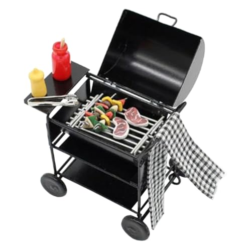 BCOATH 1 Set Miniatur Grillwagen Modellspielzeug Mit Lebensmitteldarstellungen Simulierte Gewürzflaschen Für Puppenhaus Und Spielzeugküche Bildungsaccessoire Für von BCOATH