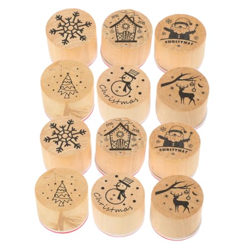 BCOATH 12st Weihnachtsdekorationsstempel Schneeflockenstampfer Scrapbook-Stempel Stempel Zum Thema Weihnachten Kleine Weihnachtsstempel Tragbare Briefmarken Stempel Selber Machen Holz von BCOATH