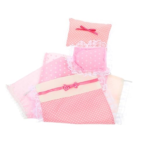 BCOATH 2 Sätze Puppe Rosa Laken Kissen Quilt Zubehör Set Puppenhaus Bett Kissen Puppenhaus Bettlaken Puppenhaus Bett Zubehör Kit Miniatur Kissen Puppenhaus Mini Bettlaken Baumwolle von BCOATH