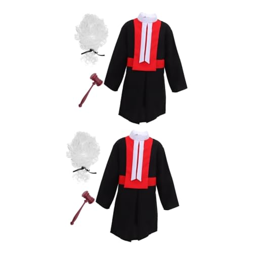 BCOATH 2 Sätze Richteruniform für Kinder Rollenspielkostüme für Kinder Richter Perücke Kostüm halloweenkostüme für Kinder halloweenkostüme+für+Kinder Parteirichterhammer Kinderperücke von BCOATH