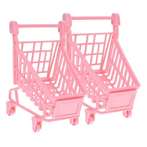 BCOATH 2St Mini-Trolley Babyzubehör Trolley-Spielzeug für Kinder Mini-Shopping-Spielzeug Wagen Storage Trolley ablagekörbe Aufbewahrungskorb Aufbewahrungsbehälter Spielzeug Eisen Rosa von BCOATH