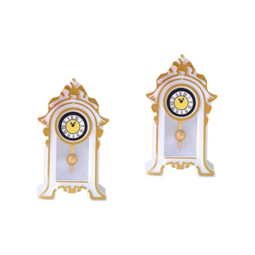 BCOATH 2st Mini-schreibtischuhr Mini-hausuhr Miniatur-zubehör Zubehör Für Das Puppenhaus Dekorative Miniuhr Uhr-Ornament Simulation Pendeluhr Vintage-pendeluhr-dekor Uhr Figur Weiß Harz von BCOATH