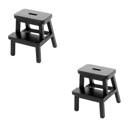 BCOATH 2st Mini-tritthocker Stuhl Puppenzubehör Miniaturschmuck Mini-hocker Puppenhaus Miniatur-holzhocker Puppenhausmöbel Hocker-Modell Mini-möbelmodelle Puppenstubenhocker Black Hölzern von BCOATH