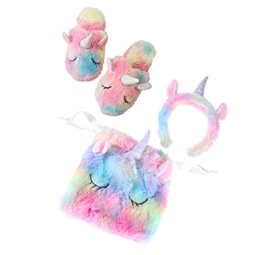 BCOATH 3 Stück 1 Satz Einhorn Flauschige Hausschuhe Neuartiges Stirnband Zubehör Für Kostüme Kostüm-Requisiten Bunte Tasche Mit Kordelzug Pantumblas De Mujer Plüsch von BCOATH