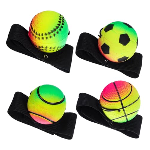 BCOATH 4 Stück Hüpfball Sport Return Ball Handgelenk Return Ball Für Sport Handgelenk Bälle Handwurf Fußball Armband Übung Spiel Armband Bälle Handgelenk Return Ball Bulk Gummi von BCOATH