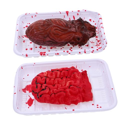 BCOATH 4 Stück Lunchbox mit simulierter Orgel Organe Halloween menschlich Grusel Spielzeug Stütze Fake Blood fakeblood Horror Requisiten falsches Herz gefälschte Körperteile Plastik rot von BCOATH