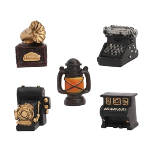 BCOATH 5st Retro Alte Ornamente Vintage Mini-geräte Antikes Telefonmodell Mini-Retro-Schreibmaschine Spielzeuge Mini-Retro-Klavier Miniatur-Retro-Lampe Kindermöbel Mini-musikfigur Harz von BCOATH