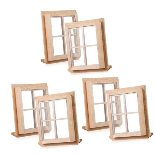 BCOATH 6 STK Vier-Fenster-Puzzle Mini-Zubehör Märchengarten Miniatur puppenhauszubehör Spielzeughaus Dekoration puppenaugen spielzeuge winzige Fensterrahmen Puppenstubenmöbel Holz Birke von BCOATH