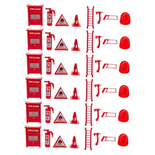 BCOATH 6 Sätze Feuerwerkzeugmodell Feuerwehrauto Modell Miniatur-Feuerwerkzeug Lehrmittel für die Brandbekämpfung Szenenzubehör in Mikrogröße für den Unterricht Wasserspritzer Plastik von BCOATH
