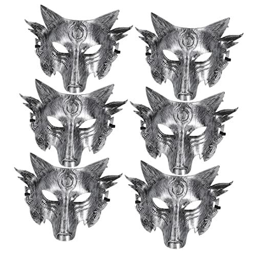 BCOATH 6st Wolfskopfmaske Halbgesichts-wolfsmasken Wolfsmasken Maskerade Cosplay-maske Cosplay-kostüm Wolfskostüm Halloween-maske Abschlussball Maske Tierische Maske Plastik Silver von BCOATH