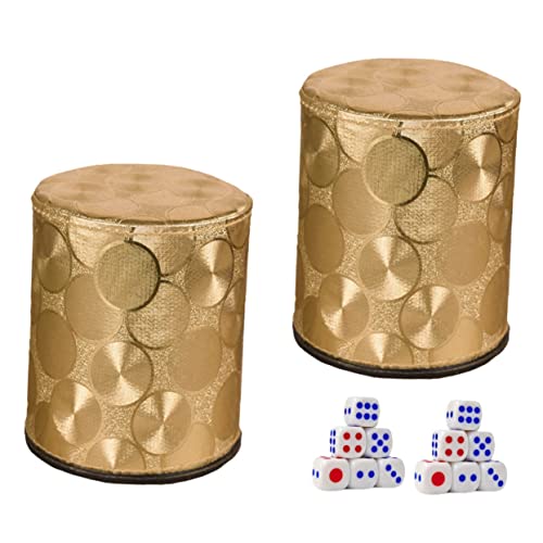 BCOATH Box Mit 2 Sätzen Leder Farbbecher Würfel Becher Bar Würfelbecher Spiel Würfelbecher Würfelspiel Tasse Würfelbecher Aus Kunstleder Würfel-gastgeschenk Pu-Leder Golden von BCOATH