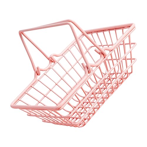 BCOATH Einkaufskorb Kleiner Utility Trolley Puppen-Gemüsekorb Spielzeug Mini Körbe Storage Baskets Wagen für Kinder Kinderwagen Mini-Körbe zur Aufbewahrung von Kleinigkeiten Eisen Rosa von BCOATH