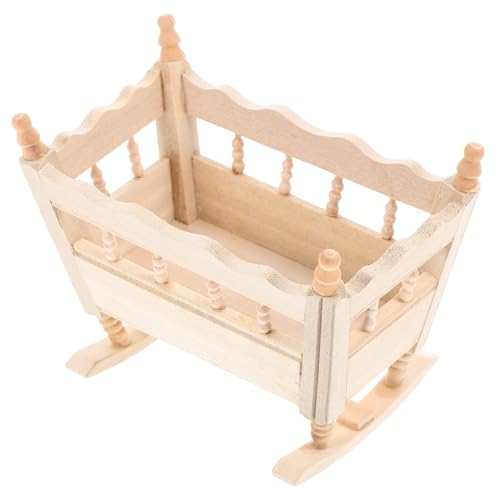 BCOATH Holzmöbel Minimöbel Wiege Miniatur Babybett Dekorationszubehör für Puppenhaus Möbel Entzückende Holzwiegenschmuck Puppenbetten Kinderzimmer Maßstab im aus Puppenbettmodelle von BCOATH