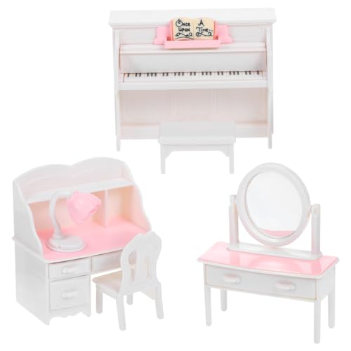 BCOATH Klavier Möbel Realistische Prinzessin Miniaturspielzeug Puppe Schminktisch Delikates Miniatur für Puppenhaus Schreibtisch Stuhl Miniaturmöbel Puppenzubehör Schlafzimmer Zarte von BCOATH